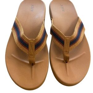 J. Crew Men’s Flip Flop Fabric Contour Sandals Blue Tan New Without Tags size 12